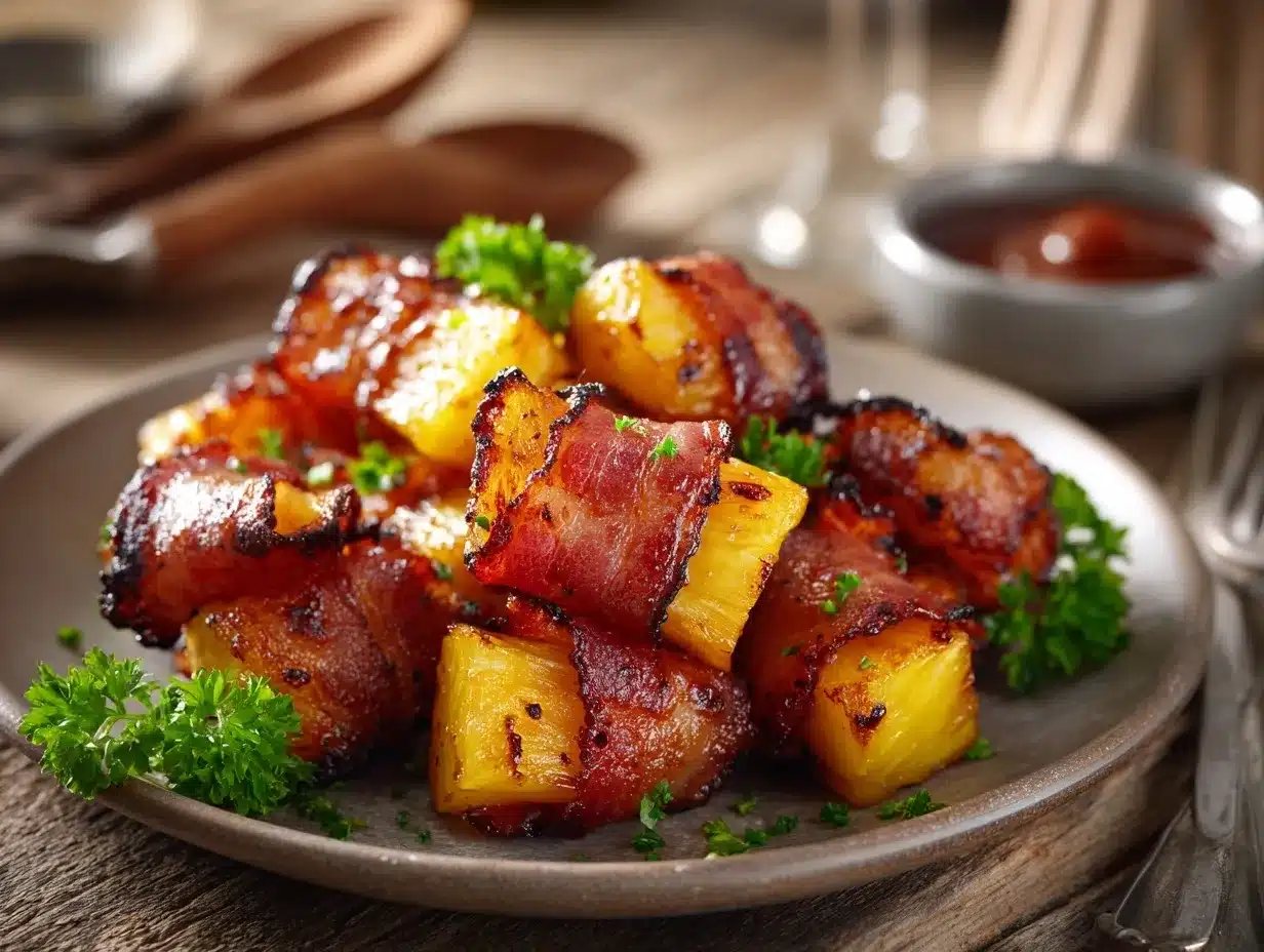 bacon-wrapped pineapple preparation steps