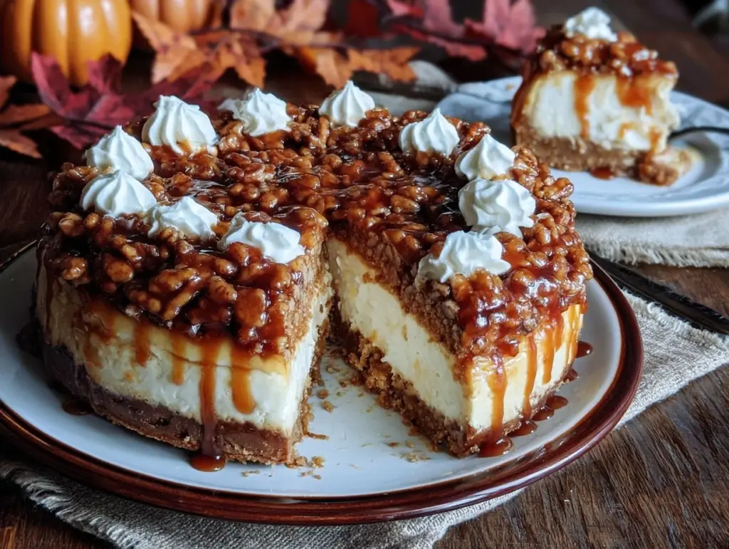 Caramel Pecan Pumpkin Streusel Cheesecake - featured image