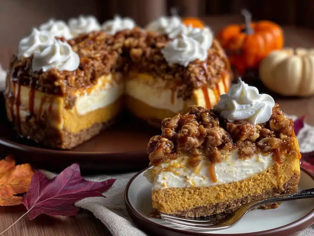 Caramel Pecan Pumpkin Streusel Cheesecake preparation steps
