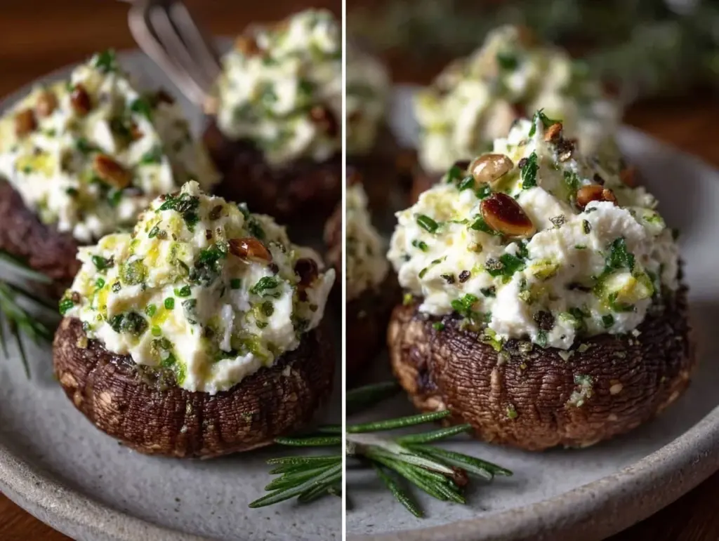 creamy goat cheese stuffed mushrooms - featured image