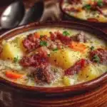creamy potato soup with hamburger meat - featured image