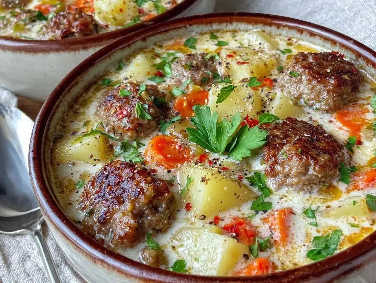 creamy potato soup with hamburger meat preparation steps