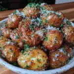 creamy slow cooker garlic parmesan potatoes - featured image