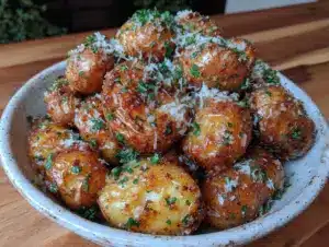 creamy slow cooker garlic parmesan potatoes - featured image