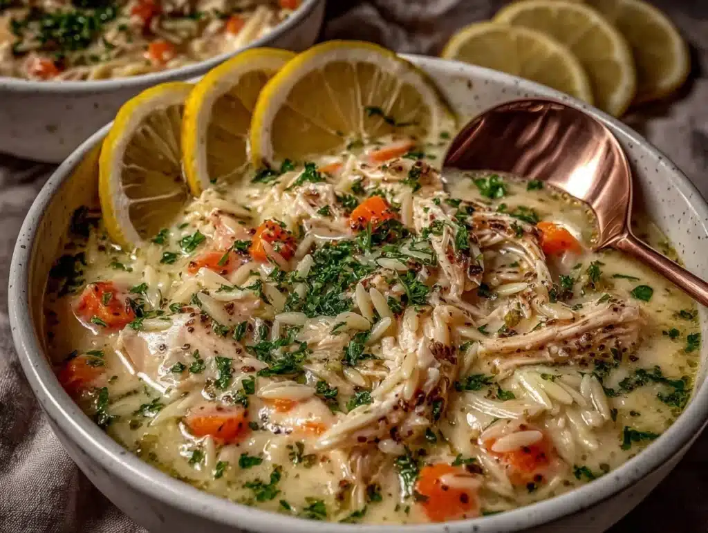 lemon chicken orzo soup - featured image
