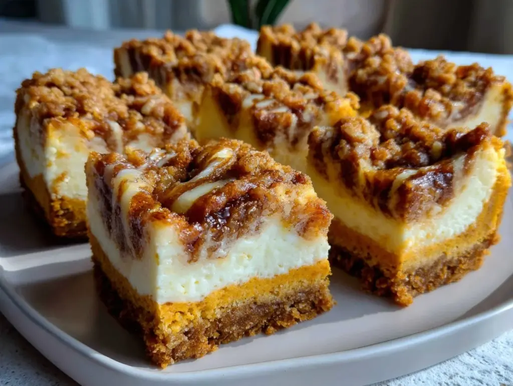 pumpkin swirl cheesecake bars - featured image
