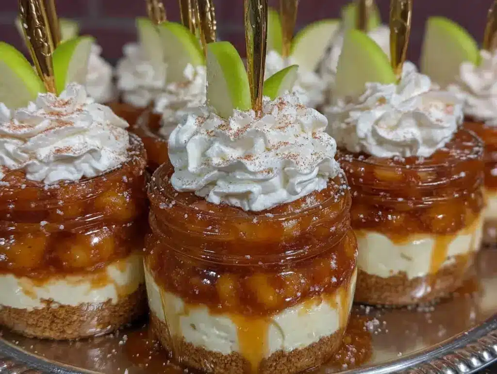 salted caramel apple pie cheesecake jars - featured image