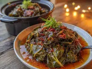 slow cooker collard greens with smoked turkey - featured image