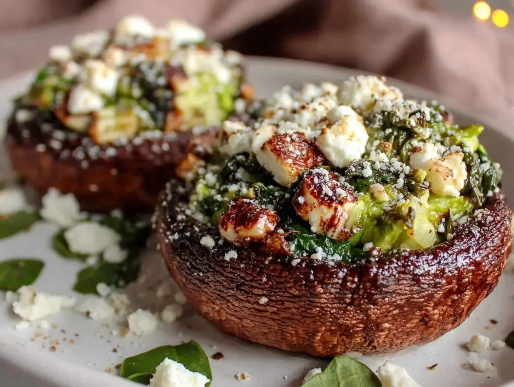 spinach feta stuffed portobello mushrooms - featured image