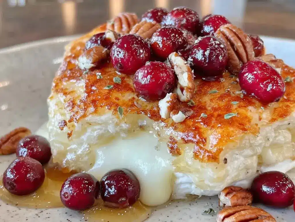 baked brie with cranberries and pecans - featured image