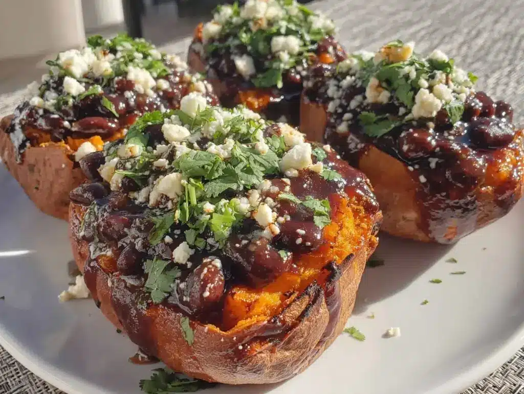 baked sweet potato with black beans and feta - featured image