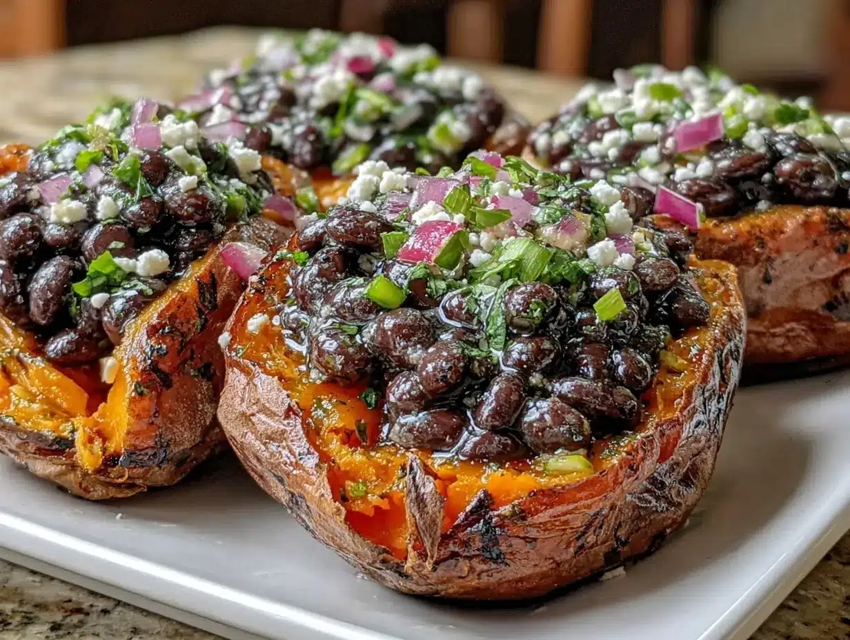 baked sweet potato with black beans and feta preparation steps