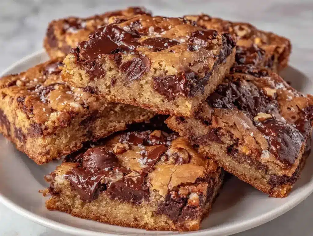 chewy cookie bars with chocolate and toasted walnuts - featured image