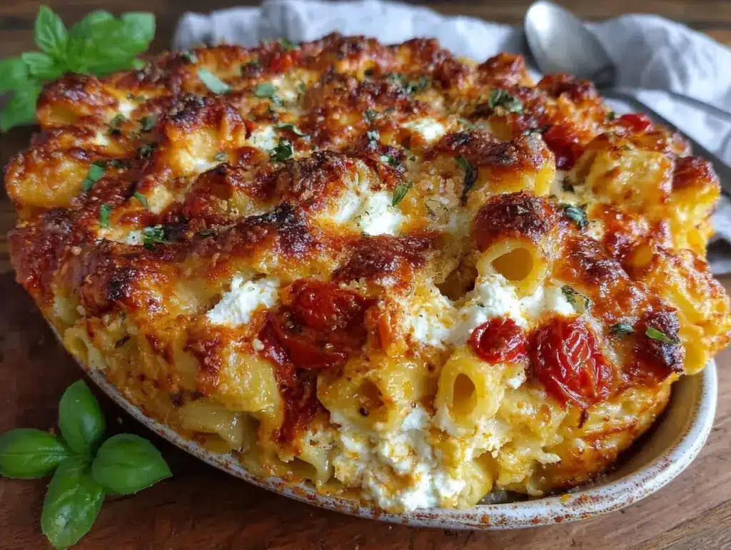 creamy baked ziti with ricotta - featured image