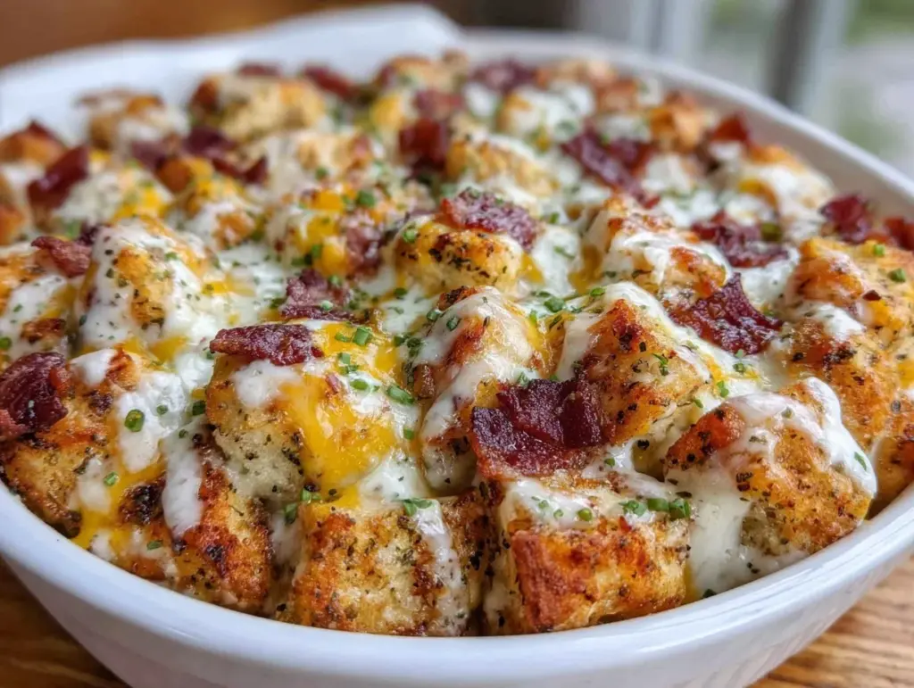creamy chicken bacon ranch casserole - featured image