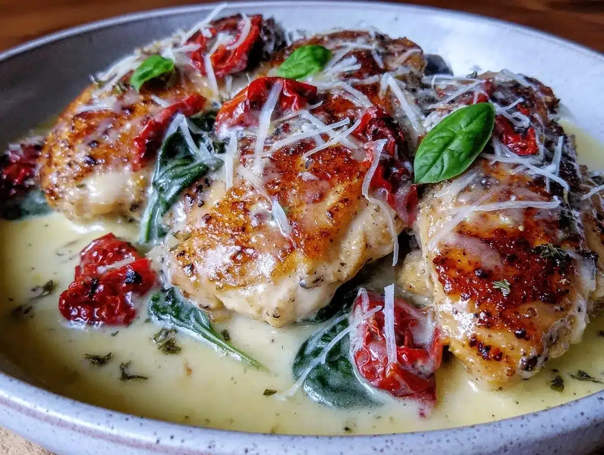 Creamy Crockpot Tuscan Chicken preparation steps