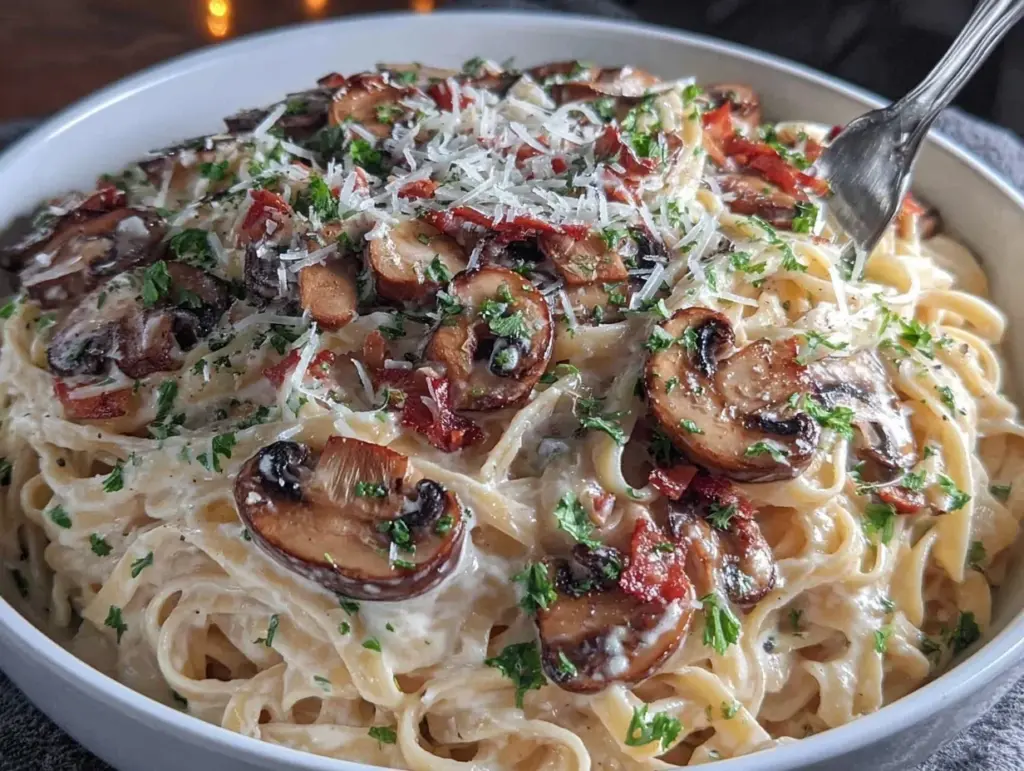 creamy garlic mushroom pasta - featured image