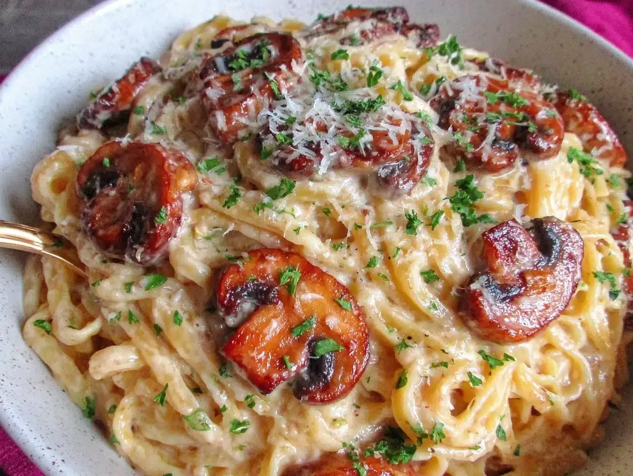 creamy garlic mushroom pasta preparation steps