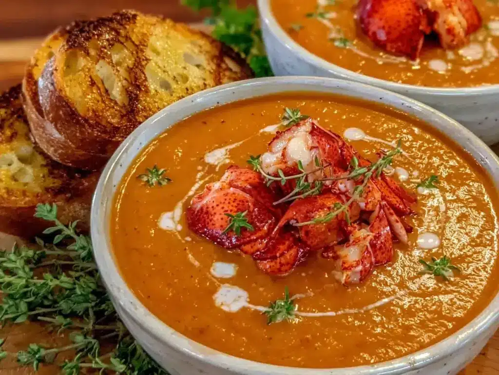creamy lobster bisque for two - featured image
