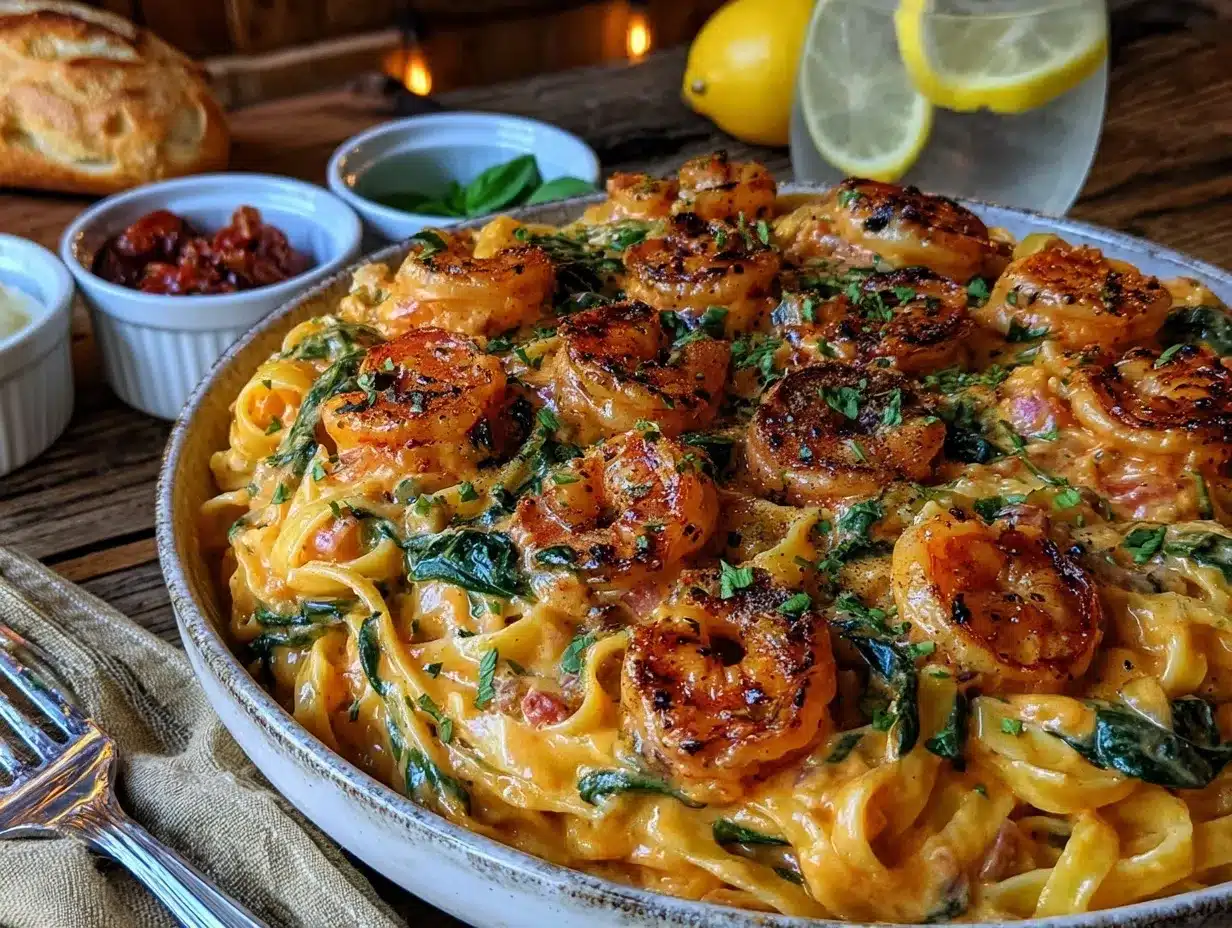 Creamy Tuscan Shrimp Pasta preparation steps