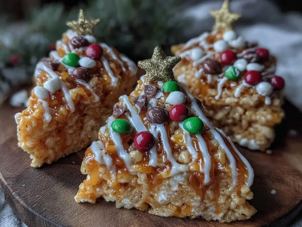 crispy christmas tree rice krispie treats - featured image
