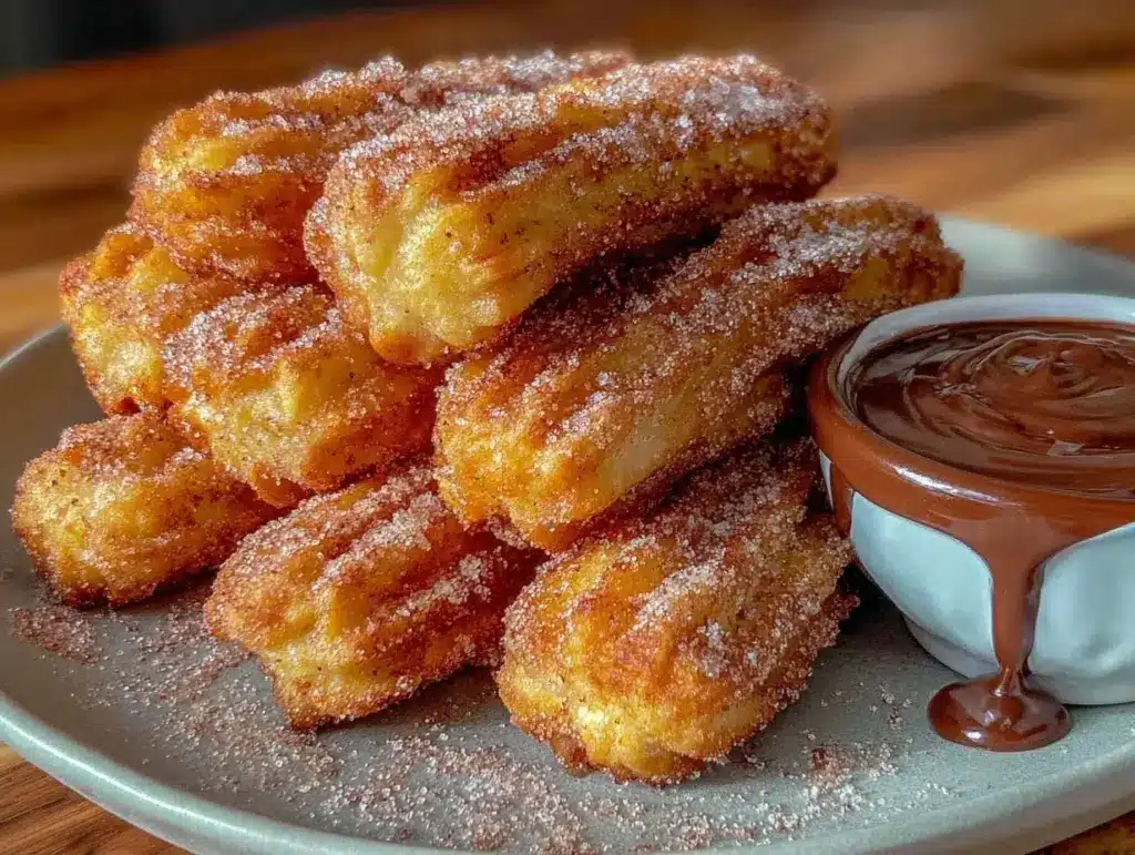 crispy cinnamon sugar churros - featured image