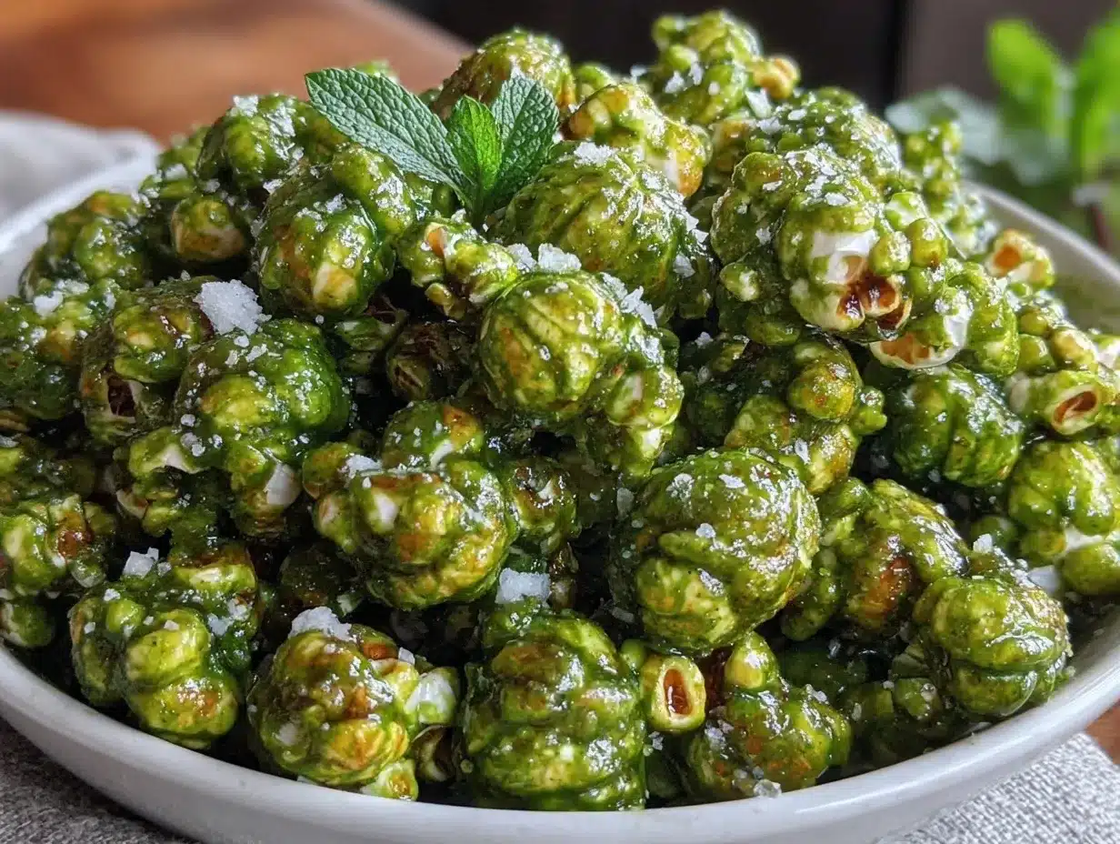 crispy green popcorn with matcha and mint preparation steps