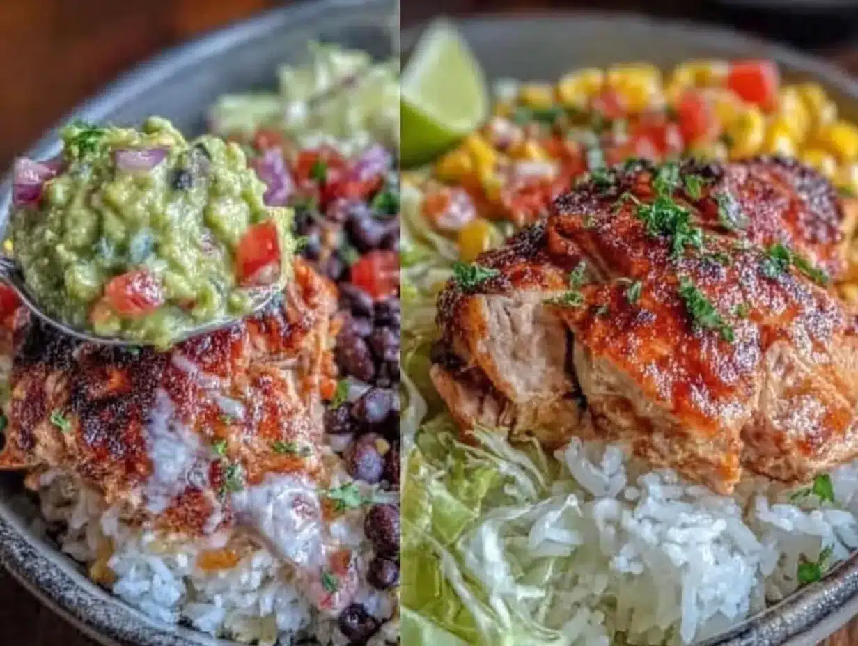 flavorful burrito bowl with grilled chicken preparation steps