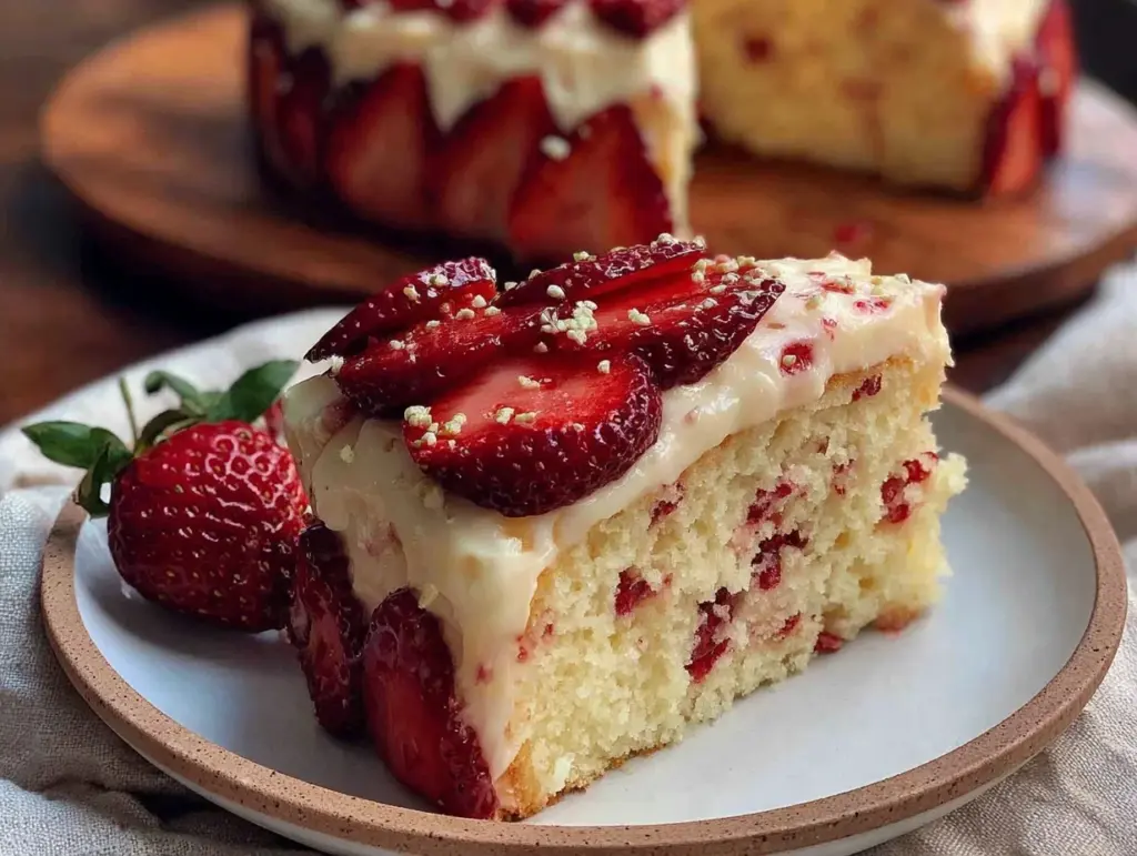 fluffy strawberry cream cake - featured image