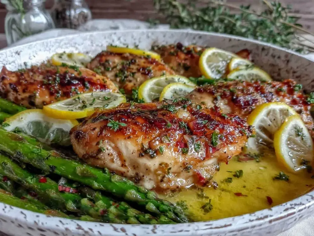 lemon butter chicken with asparagus - featured image