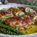 lemon butter chicken with asparagus - featured image