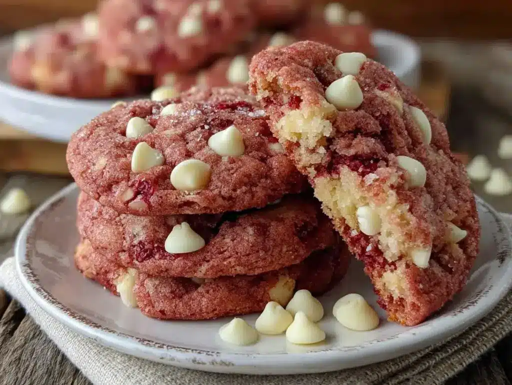 soft and chewy pink velvet cookies - featured image