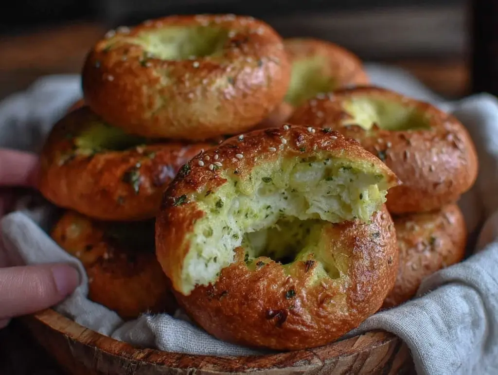 soft fluffy green bagels - featured image