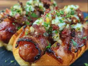 bacon wrapped grilled hot dogs - featured image