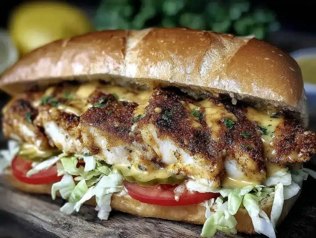 blackened catfish poboy sandwich - featured image