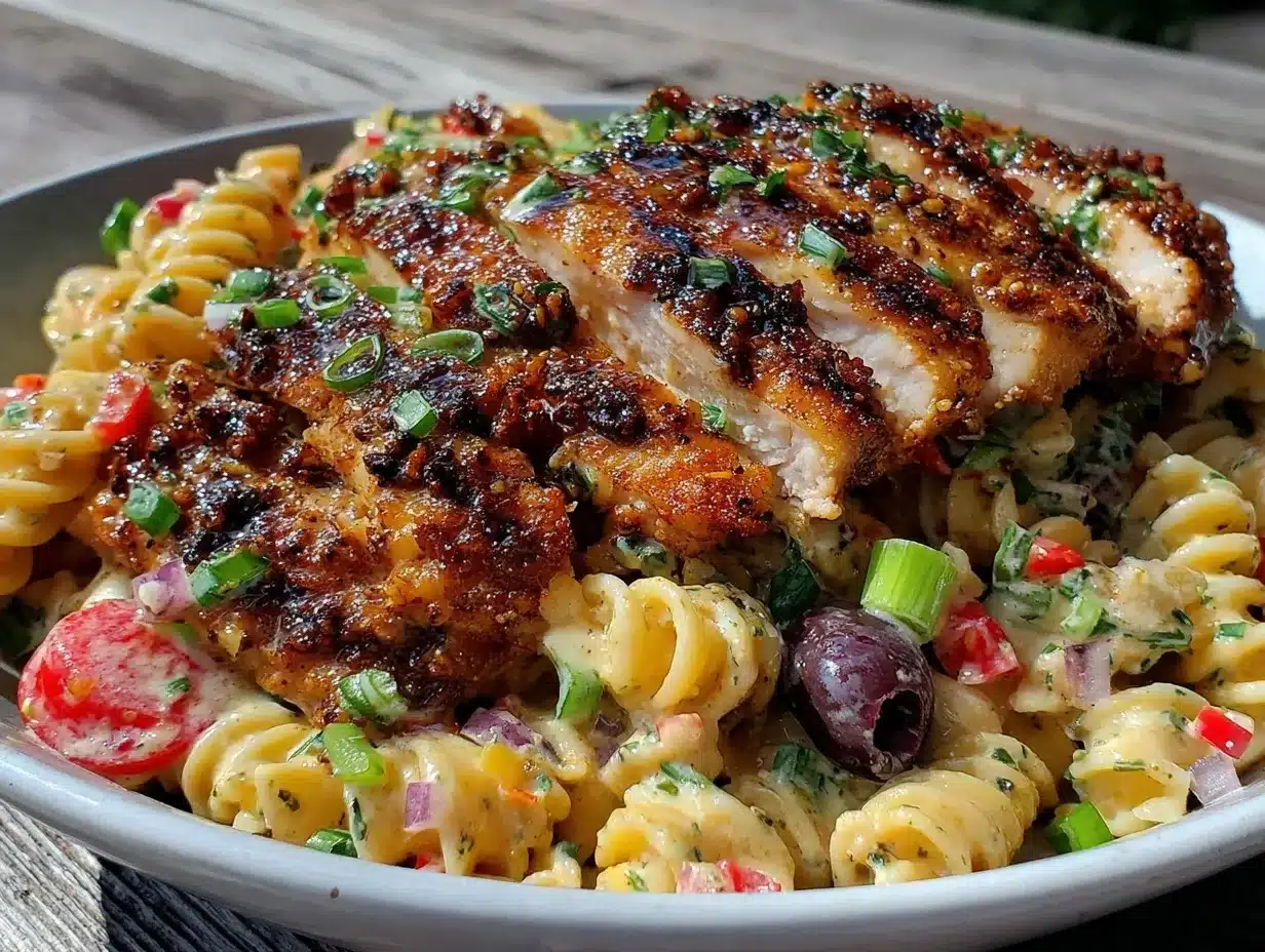 Cajun grilled chicken pasta salad preparation steps