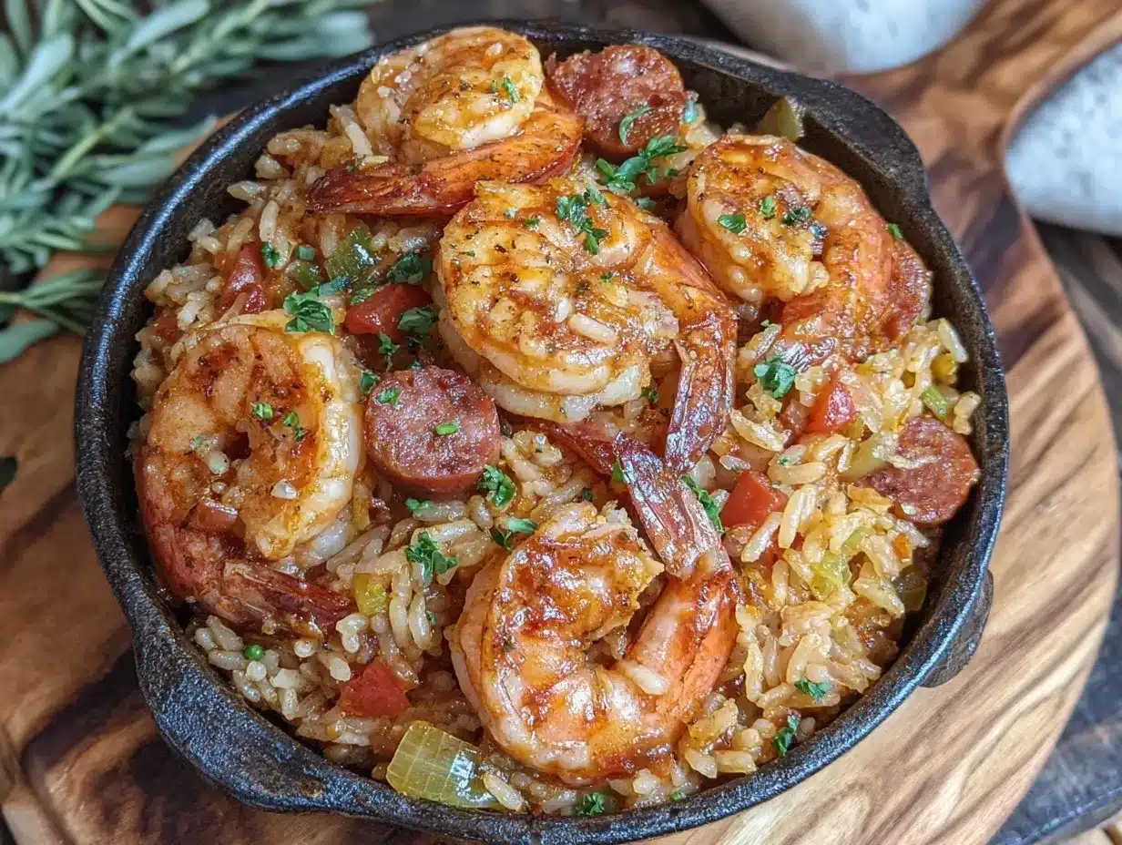 Cajun shrimp andouille jambalaya preparation steps