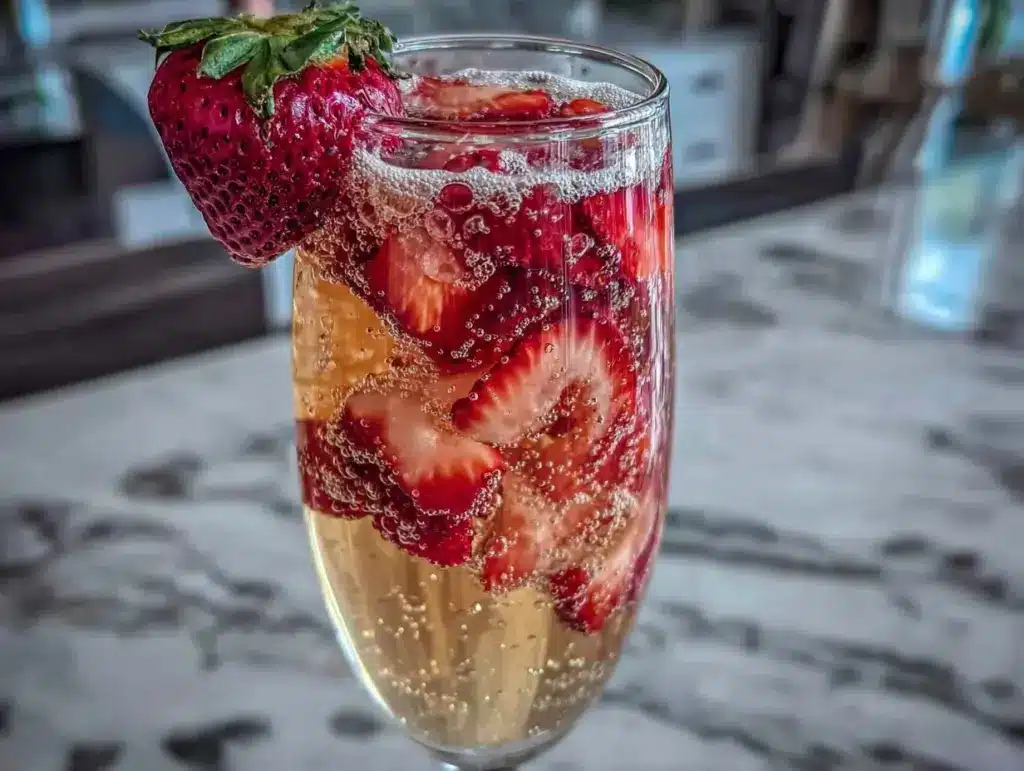 champagne cocktail with strawberries - featured image