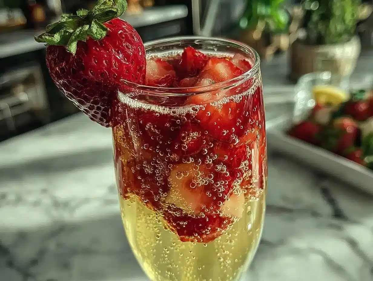 champagne cocktail with strawberries preparation steps
