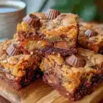 chewy peanut butter cup cookie bars - featured image
