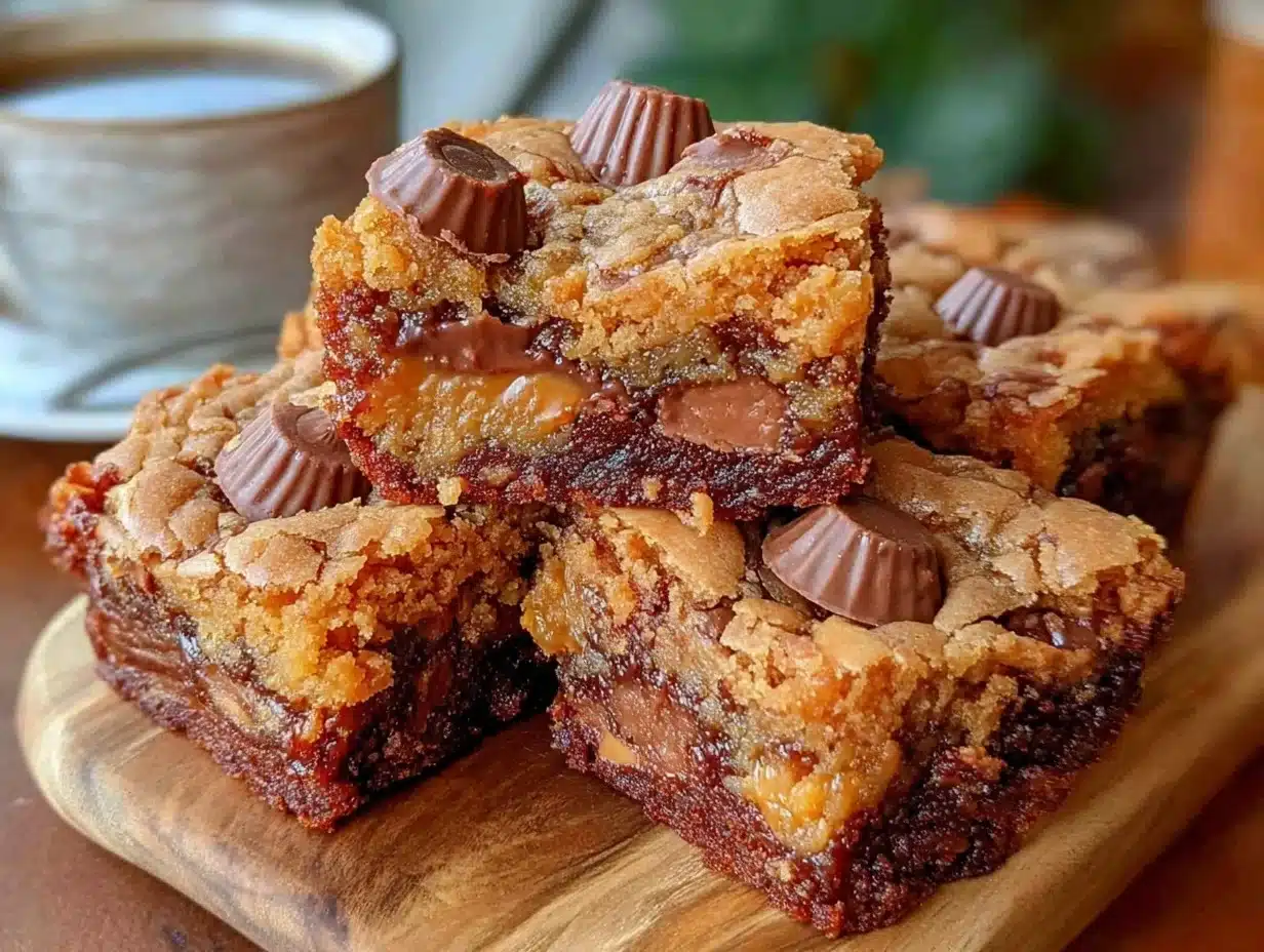 chewy peanut butter cup cookie bars - featured image