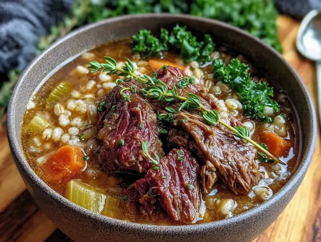 cozy beef barley soup - featured image