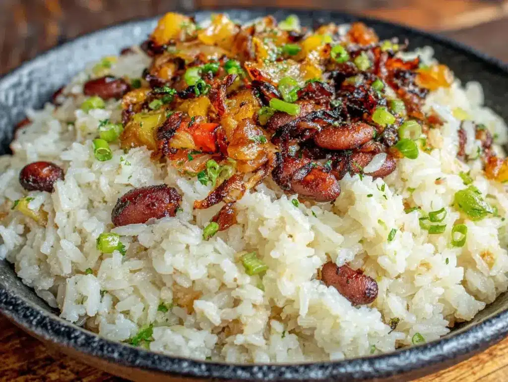 creamy caribbean rice and beans with coconut - featured image