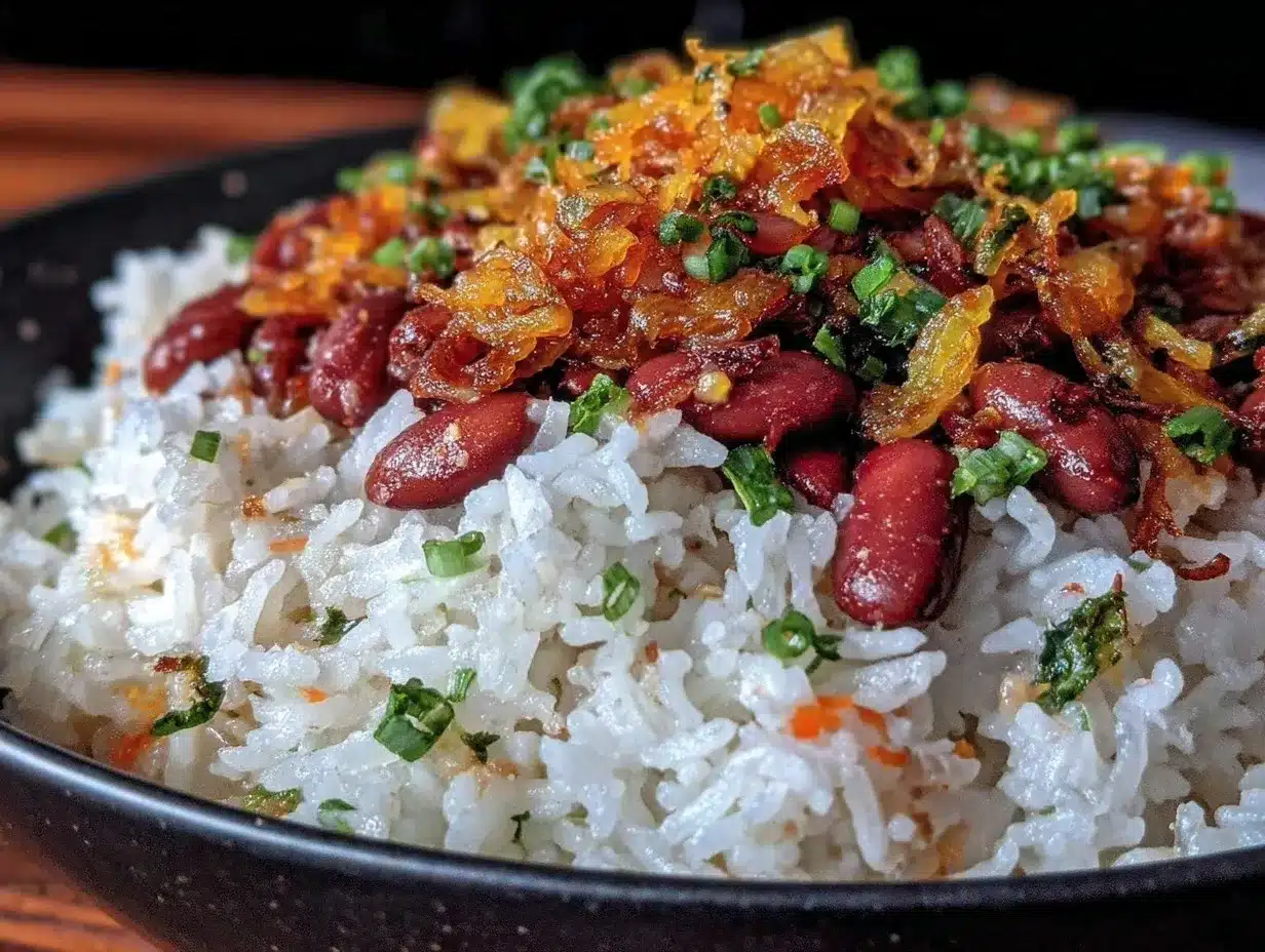 creamy caribbean rice and beans with coconut preparation steps