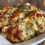 creamy chicken alfredo baked pasta casserole - featured image