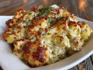 creamy chicken alfredo baked pasta casserole - featured image