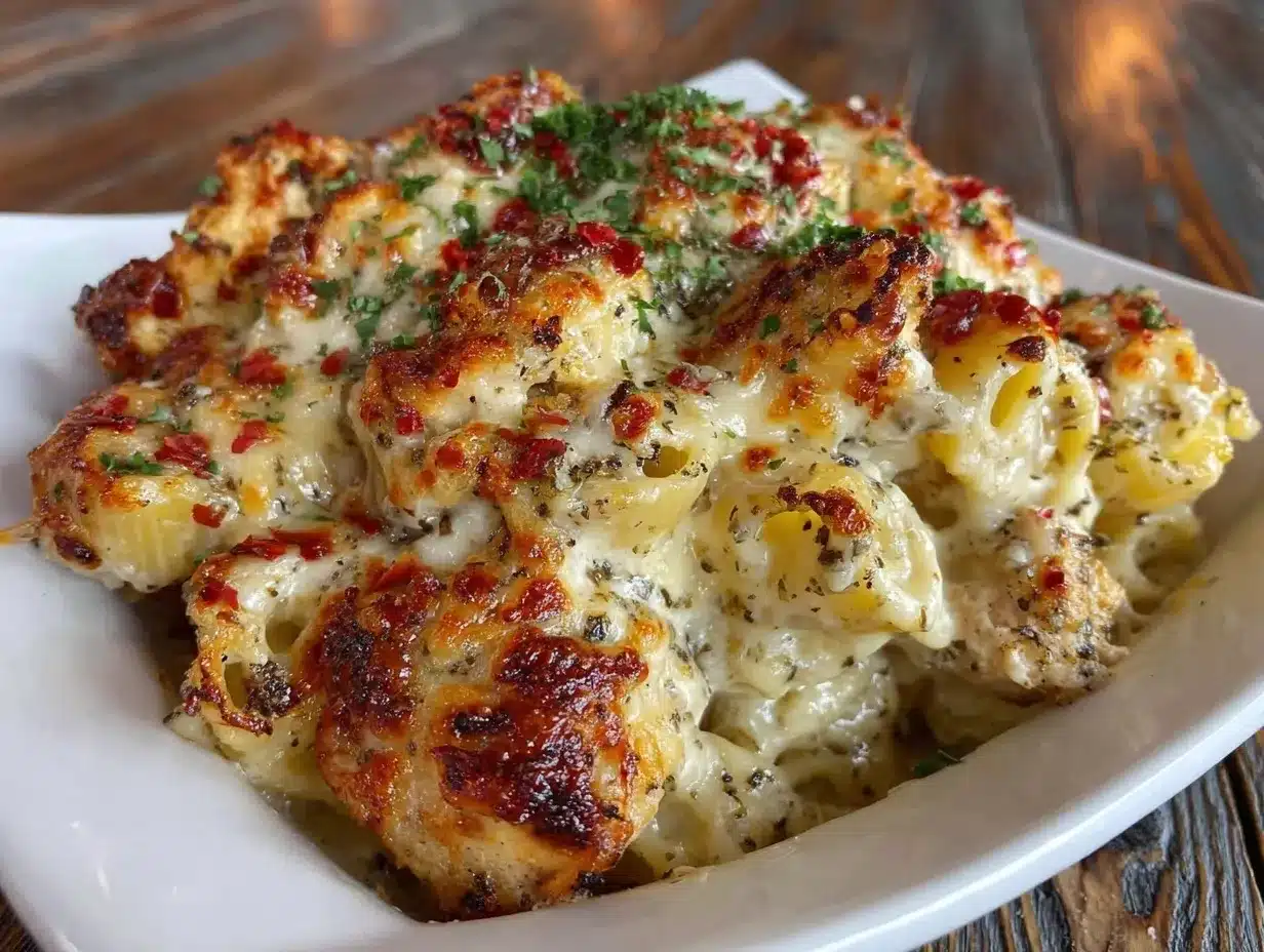 creamy chicken alfredo baked pasta casserole preparation steps