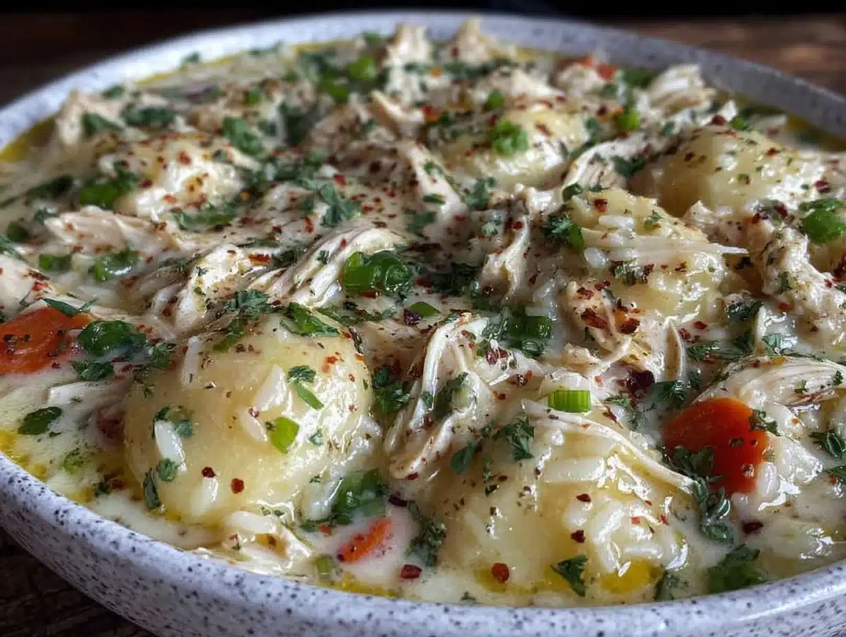 creamy comfort chicken and rice soup - featured image