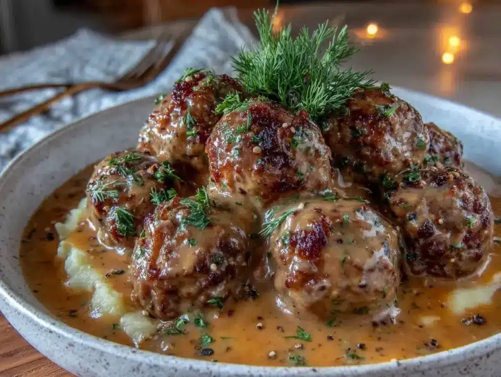 creamy crockpot swedish meatballs - featured image