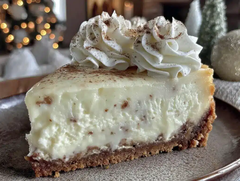 creamy eggnog cheesecake recipe - featured image